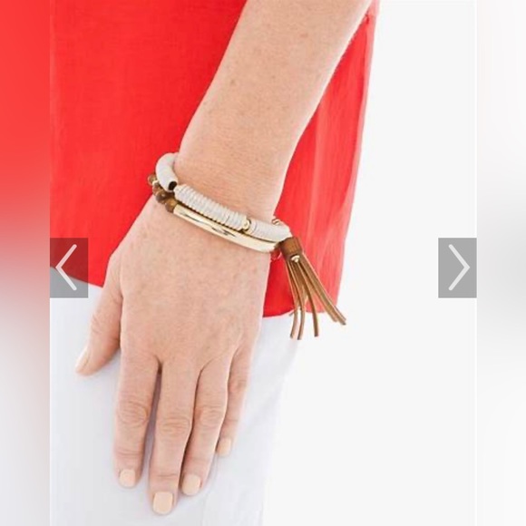 Chico’s Kalani set of 2 stretch bracelets- gold tone with neutral beads NWT - Picture 2 of 9